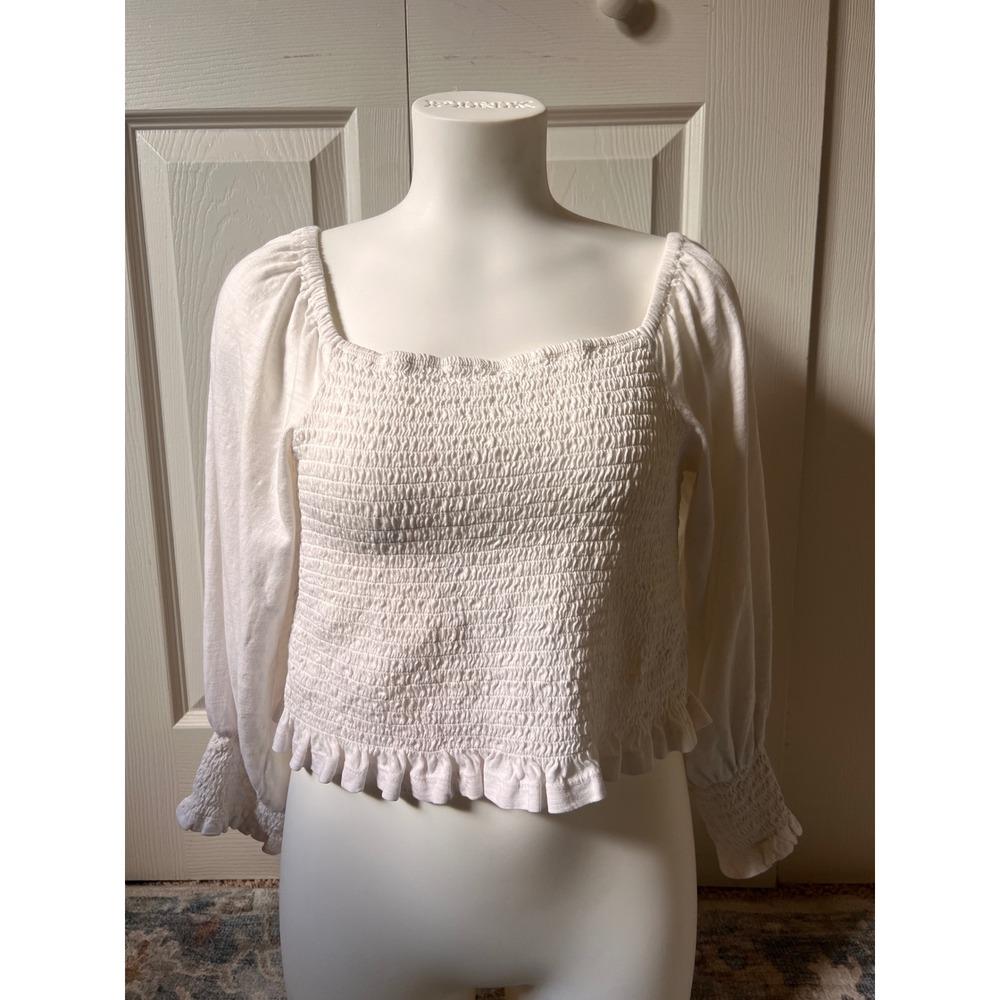 Pilcro and the Letterpress Cottagecore Peasant White Top Small